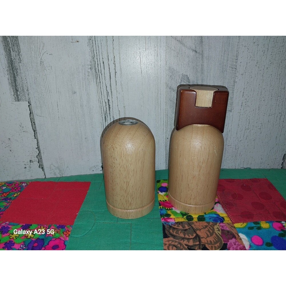 Mr. Dudley Blond Wood Salt Shaker Pepper Grinder Set Art Deco